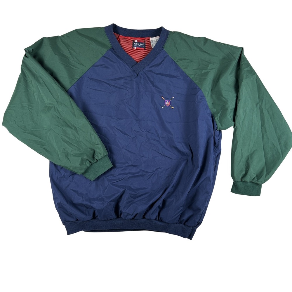 Vintage Bugle Boy Pullover Mens XL Blue Green Golf Windbreaker Jacket‎ Mesh 90s